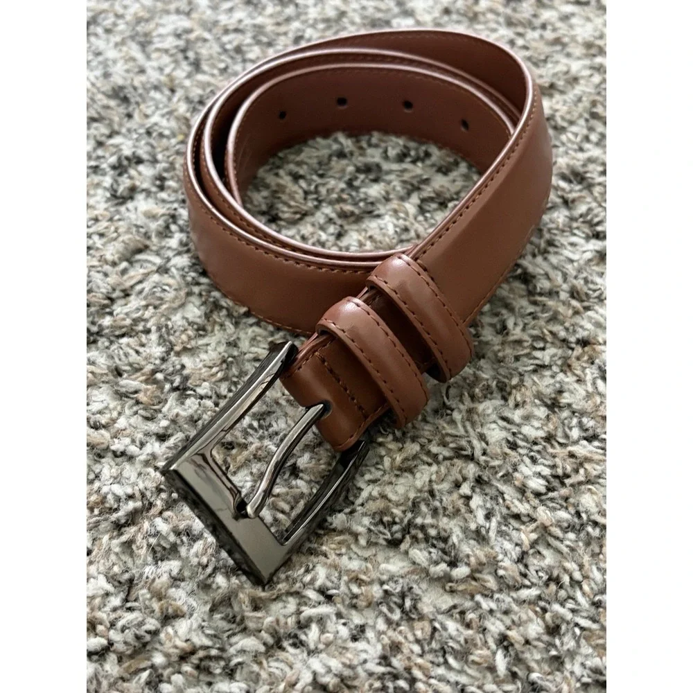 Marino Avenue Italian Leather Belt Dress Belt Men's Sz 34 Light Chocolate Brown